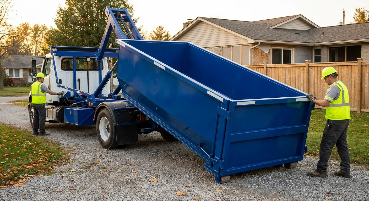 Roll-off dumpster rental delivery truck in Colorado Springs, CO